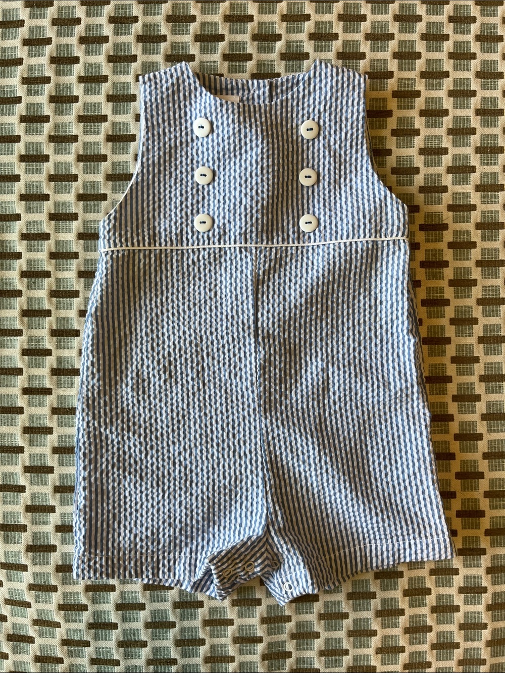 PA Classics Seersucker Baby Romper - Blue/White - size 6 mos